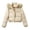 Khaki, variant on Women Cropped Winter Puffer Coat, Solid‑Color Fuzzy‑Lined Quilted Hooded Zip‑Snap Casual Outerwear With Side Pockets for Cold Weather Travel