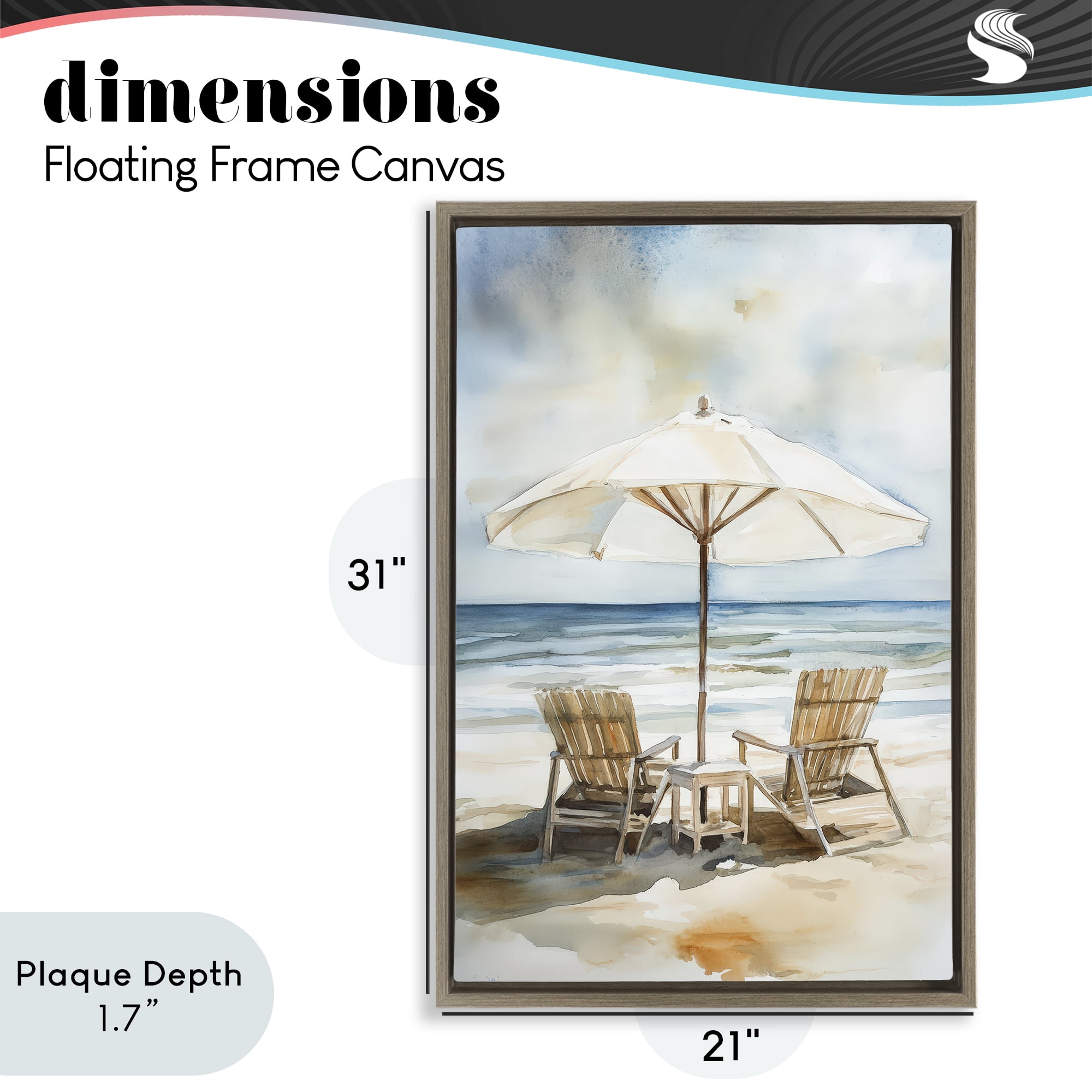 Stupell Industries Watercolor Paradise Beach Scene Brown Framed Floater Canvas Wall Art, design by Petal Prints Design