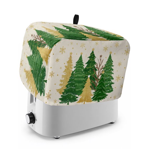 Toaster Cover 2 Slice, Green Christmas Tree Dustproof Bakeware Oven Protector with Top Hook, Golden Xmas Tree Winter Snowflake Rustic Waterproof Small Kitchen Appliance Toasters Dust Cover, 11"x6"x8"