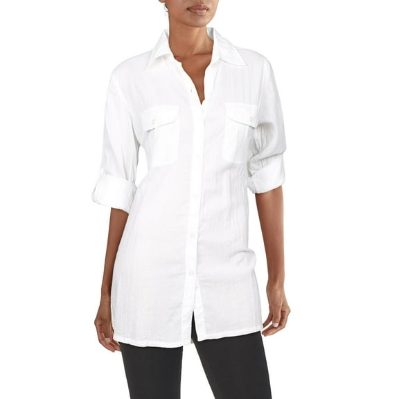 Lauren Ralph Lauren Womens Cotton Cover-Up Button-Down Top