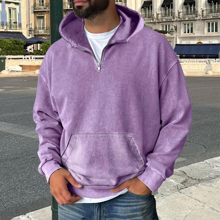 Zimjoy Half Zip Pullover Men Drop Shoulder Winter Zip Up Hoodie