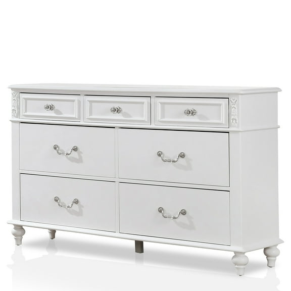 Furniture of America Kylee Traditional Wood 7-Drawer Dresser, White