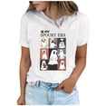 thumbnail image 4 of LYEAA Halloween Short Sleeve Tops for Women Crew Neck Regular Straight Cuff Casual Wear Ghost Holiday Clothes White 2XL, 4 of 5