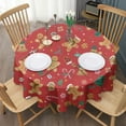 thumbnail image 3 of Red Christmas Gingerbread Man Pattern Round Tablecloth 60"x60",Wrinkle Wipeable Table Cloth for Kitchen Dining Room Picnic Patio Party, 3 of 6