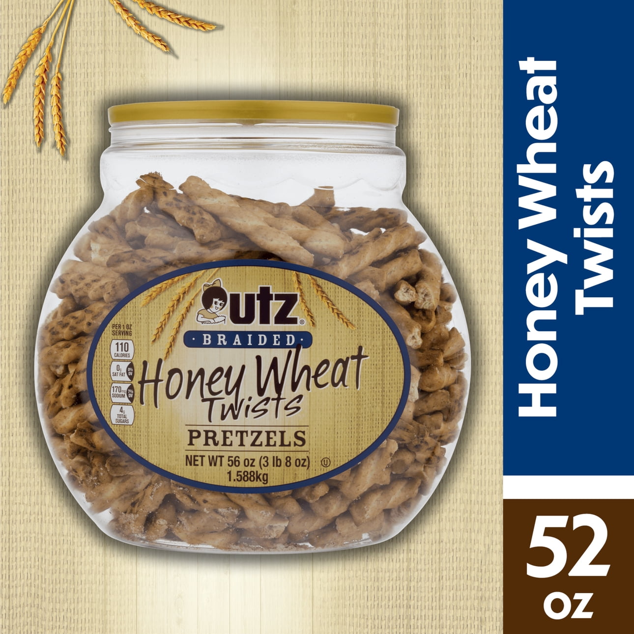 56 oz Utz Braided Honey Wheat Twists Pretzels Barrel