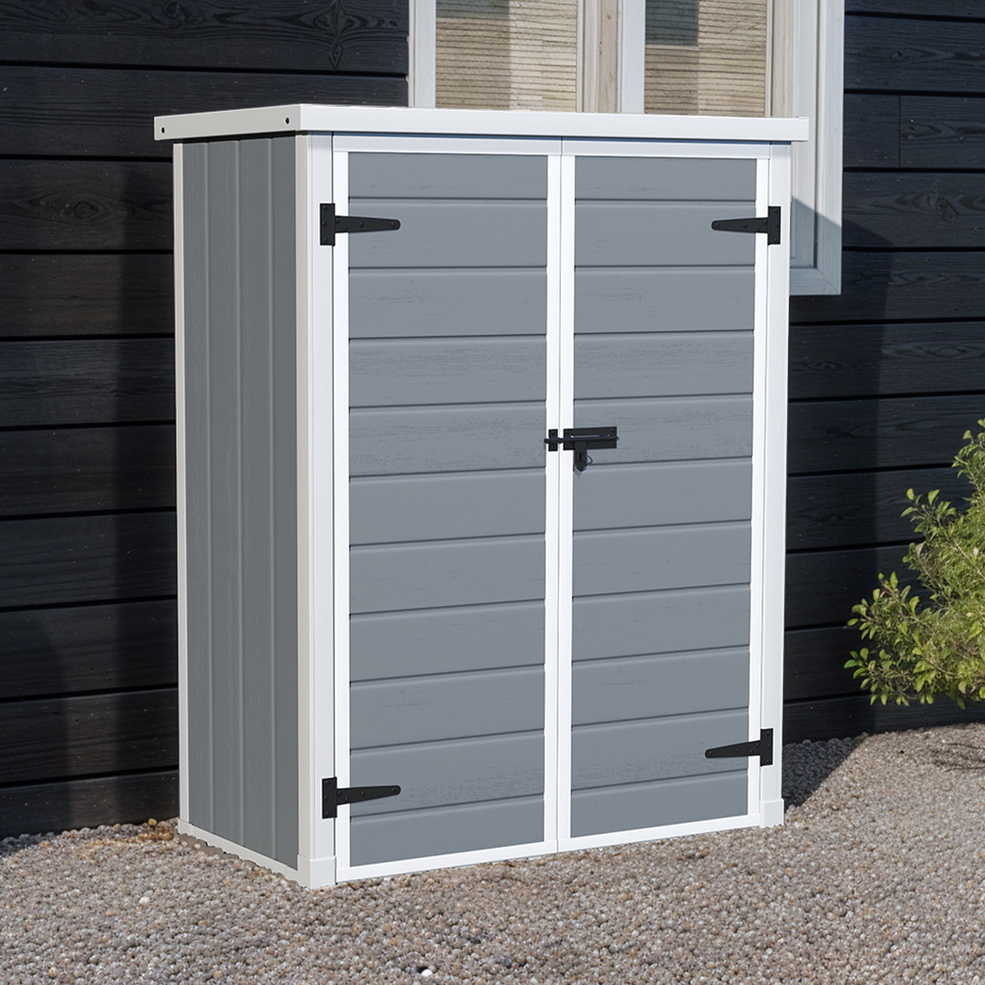 Craftian 49 Cu Ft Outdoor Vertical Storage Shed with Floor & 2 Shelves, Waterproof, Lockable (Gray)