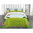 thumbnail image 3 of Ambesonne Cartoon Quilted Bedspread Set 3 Pcs, Monkeys on Vines, King Size, Pale Blue Brown Green, 3 of 5