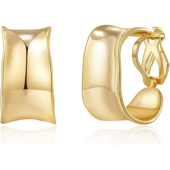 Gold Sliver Click On Earrings For Women,14K Gold Plated Chunky Hoop Clip Earrings No Piercing Fake Earrings[Z1]