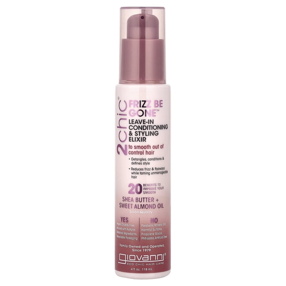 Giovanni 2chic®, Frizz Be Gone™, Leave-In Conditioning & Styling Elixir, Shea Butter   Sweet Almond Oil, 4 fl oz (118 ml)
