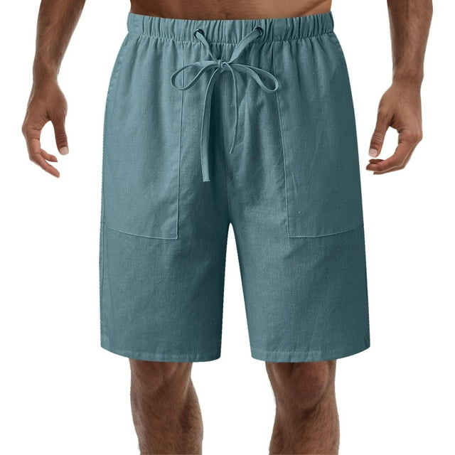 Aayomet Mens Workout Shorts Waist Drawstring Elastic Waist Solid Shorts With Pockets (Green, L)