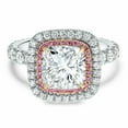 thumbnail image 2 of HeartsAndYou 1.7ct Engagement Ring for Women Cushion Moissanite Round Accent Dual Halo 18k White Gold Over Silver, 2 of 6