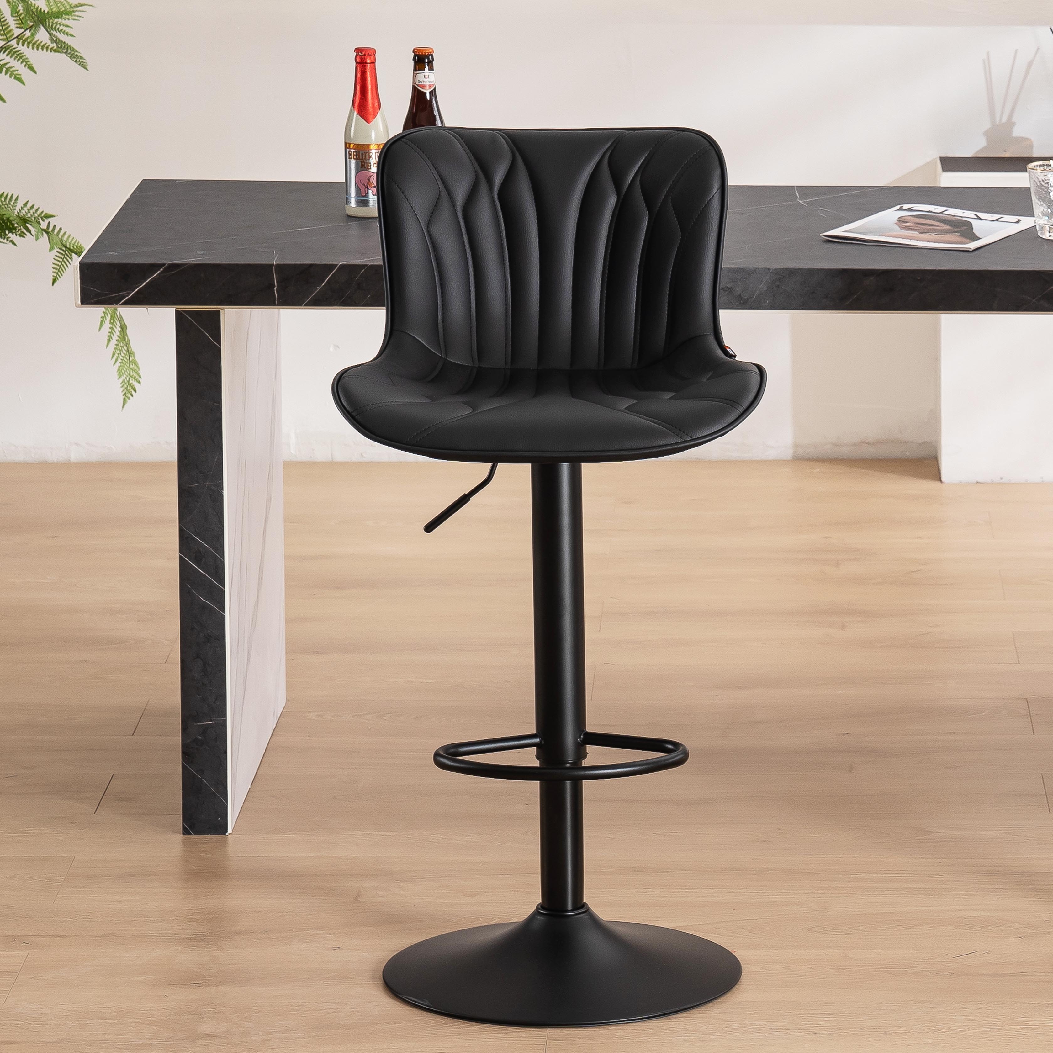 Kidol & Shellder Black Bar Stools 1 Pcs Soft Swivel Leather High
