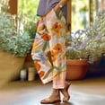 thumbnail image 2 of Linen Pants Women Waist Easy Long Pockets Printing Boho High Beach Outdoor Wear Trousers, 2 of 5