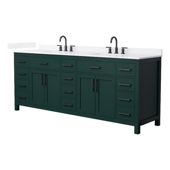 Beckett 84" Green Double Vanity & White Quartz Top (3-Hole) & Black Trim