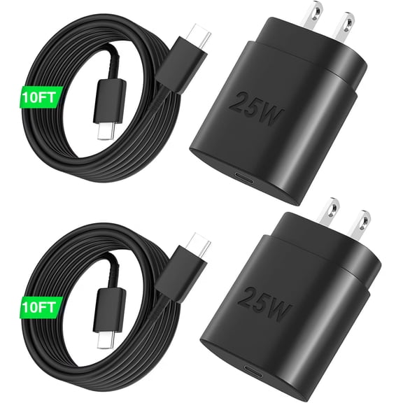 Super Fast Charger with Type C Cable 10ft , 2Pack 25W USB C Wall Charger Block Adapter and Android Phone Charger Cord for Samsung Galaxy S24 Ultra/S24/S24 /S23 Ultra/S23/S22 Ultra/S22/S21/Note 20