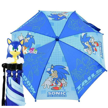 Sonic The Hodgehog Kids Umbrella with 3D Figure Handle (Tail, Knuckles,