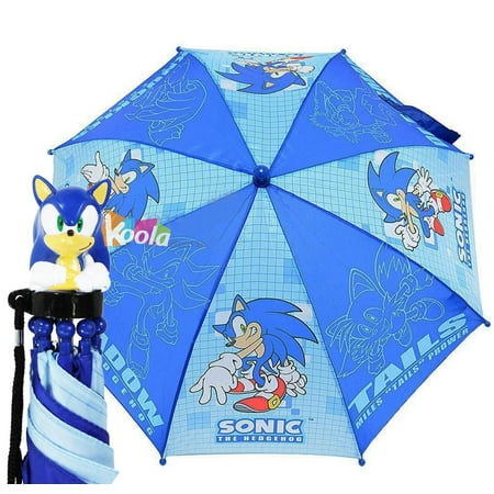 Sonic The Hodgehog Kids Umbrella with 3D Figure Handle (Tail, Knuckles, (Sonic And Tails Best Friends)