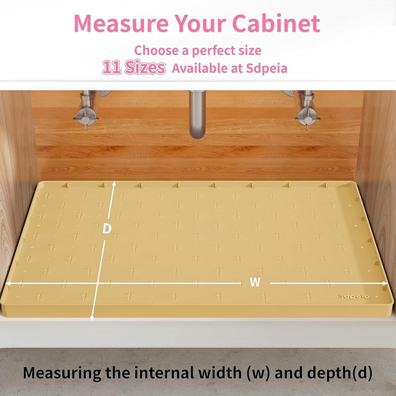 Sdpeia Under Sink Mat for [34" x 22"] Cabinet, Upgraded Silicone Waterproof Kitchen Cabinet Liner Cabinet Protector Kitchen Organizers and Storage
