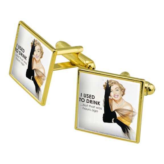 I Used to Drink but that Was Hours Ago Funny Humor Square Cufflink Set - Silver or Gold