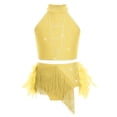 thumbnail image 2 of TiaoBug Kids Girls Dance Outfit 2-Piece Rhinestones Crop Top and Feather Tassel Skirt Latin Jazz Dancewear Yellow 6, 2 of 6