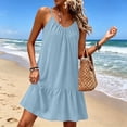 thumbnail image 1 of XiYing Robes pour Femmes Grande Taille, Robe d'Été en Lin à Bretelles Spaghetti pour Femmes, Sans Manches Ajustable, Ourlet à Volants, Plage, Vacances, Décontractée, Coupe Ample, S-TTG, 1 of 9