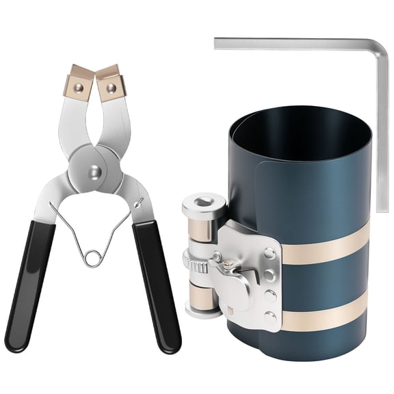 Ikoopy Piston Ring Compressor Tool Portable Car Engine Piston Ring Installer Removal Kit Adjustable Sizes From 2-1/8 Inch to 7 Inch Complete Piston Ring Compressor Kit with Piston Installer Pliers