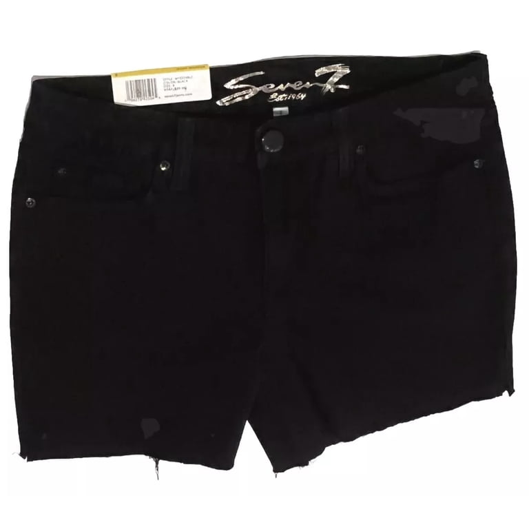 Seven7 Women's Denim Frayed Hem Slim Fit Weekend Short (Black, 8