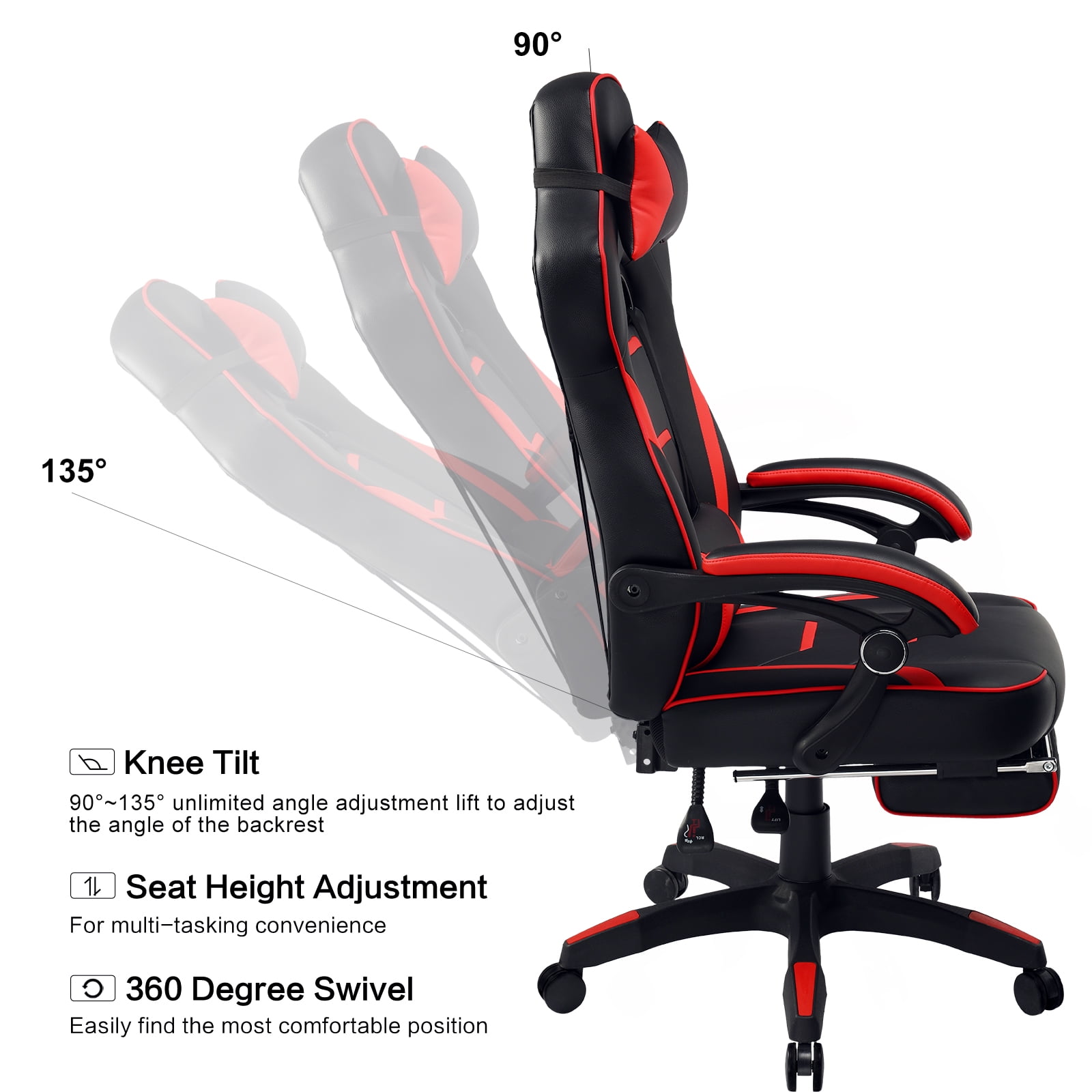Buy GTRACING Adjustable & Ergonomic Swivel Gaming Chair, Red Online at