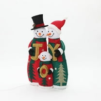 LuxenHome Snowman Family with Joy Greeting Holiday Decoration with Lights for Indoor and Outdoor