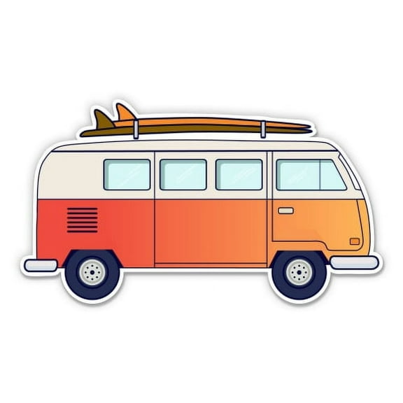 Retro Surf Van Beach Catch the Wave - 3" Vinyl Sticker - For Car Laptop Water Bottle Phone - Waterproof Decal