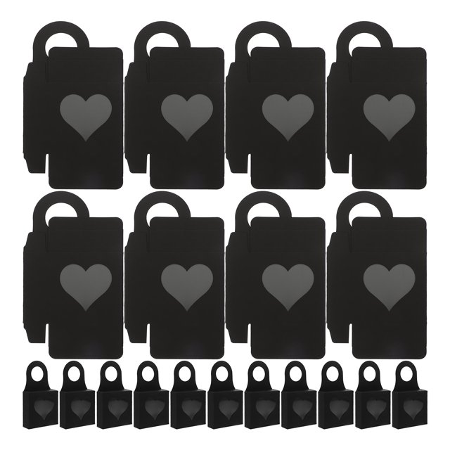 AURARMLET 25Pcs Valentine Boxes for Wine Bottle Hanger Box Black PVC and Cardboard with Heart Shaped Window for