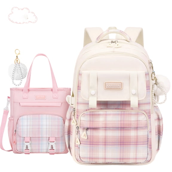 JuDWoC Work Backpack Travel Bag Backpack School 3PCS Checkered Pattern Charm Accent Lightweight Water Resistant Multi Layer Storage Rucksack Everyday Laptop Storage Casual Daypack Pack 16.2in