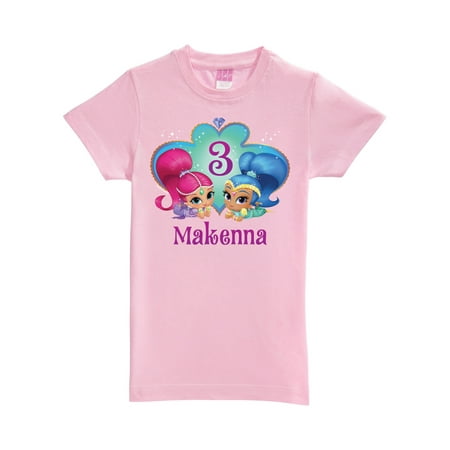 Personalized Shimmer and Shine Birthday Wish Pink Fitted Tee, Youth,