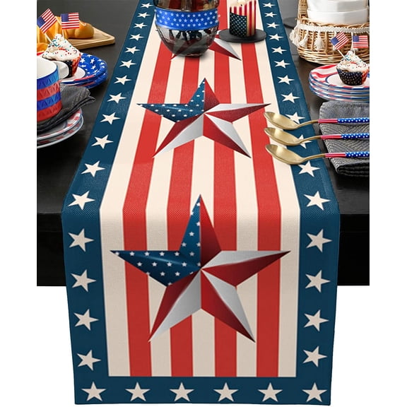 Siaonvr 72" x 13" Reversible Patriotic Independence Day Table Runner for Farmhouse Holiday Decor
