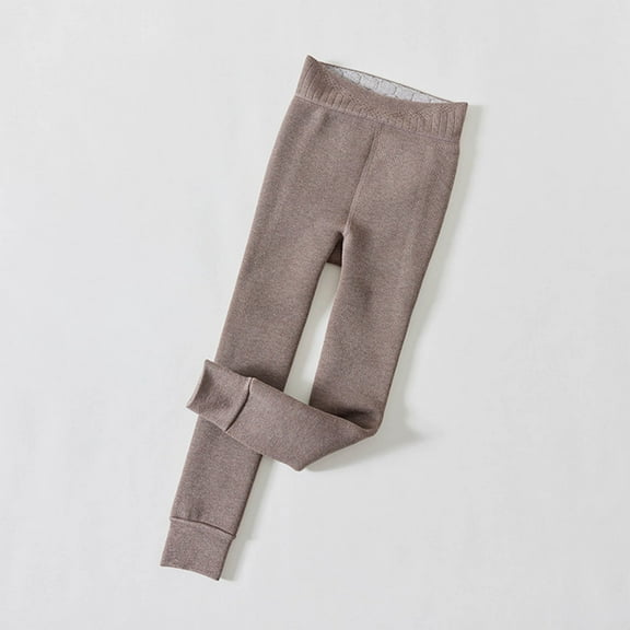 UQJfacai Girls Fleece Lined Leggings Ribbed Knit Strechy Bottoms Pants Kids Winter Warm Elastic Waist Cotton Tights 3-12 Years