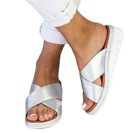 

Summer Sandals for Women Solid Color Breathable Orthopedic Sandals for Dresses Jeans Skirts Short Pants Silver 42