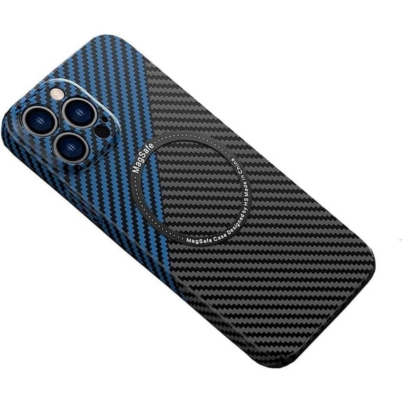 Case for iPhone 16 Plus Case Compatible with MagSafe Charger Carbon Fiber Minimalist Style Slim Fit Anti-Scratch Shockproof Cover, Black&Blue