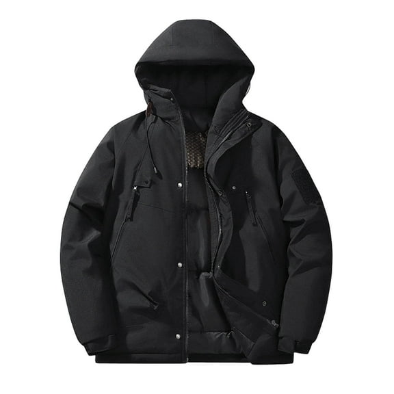 NTACZA Zip up Jackets for Men Water Proof Black Hooded Windbreaker Hiking Padded Rain Jacket Winter Coats for Man L