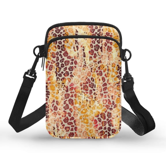 HELLHERO Floral Leopard Print Travel Crossbody Purse Adjustable Shoulder Strap Polyester Adult 4.33"x1.97"x7.09" for Casual Use
