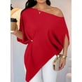 thumbnail image 4 of Women's Off Shoulder Asymmetrical Tops Dressy Dolman Sleeve Ruched Going Out Blouse Dress Top Red S, 4 of 9