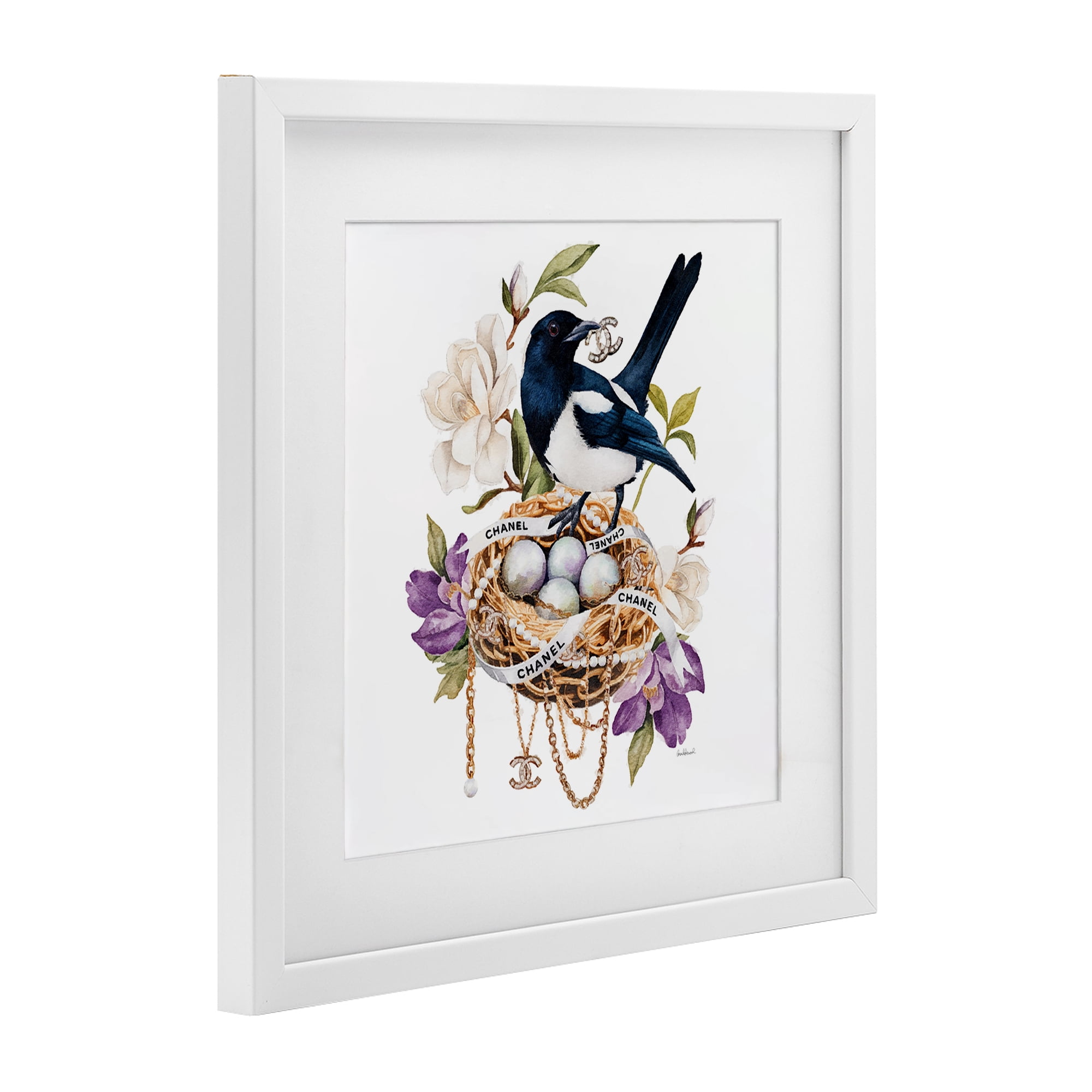 Stupell Industries Glam Birds Nest Magnolia White Framed Print Under Glass, design by Amanda Greenwood