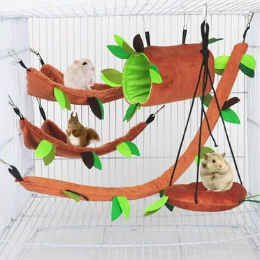 5pcs Hamster Hammock Small Animals Hanging Warm Bed House Cage Nest Accessories Forest Pattern Cage Toy Leaf Hanging Tunnel and Swing for Sugar Glider Squirrel Hamster Playing