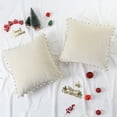 thumbnail image 7 of Haperlare 2 Pcs Throw Pillow Covers with Pom Poms Soft Velvet Square Decorative Cushion Covers for Couch Car Outdoors, Creamy, 18"x18", 7 of 7