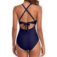 thumbnail image 3 of Innerwin Swimwear Gradient Women Bathing Suits Surfing Long Sleeve Backless One Piece Swimsuit Navy Blue M, 3 of 4