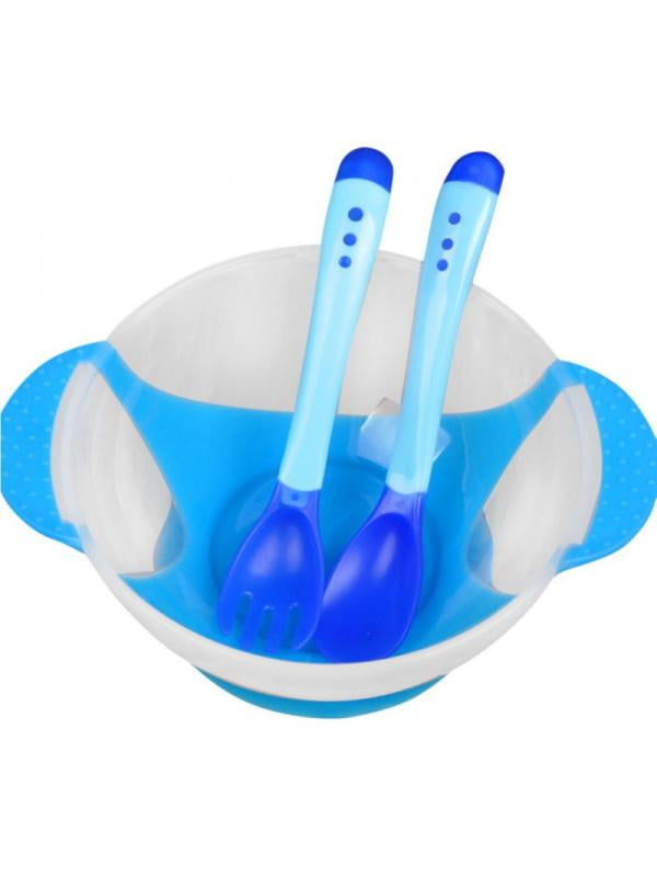 Baby Kid Suction Bowl Temperature Colour Changing Spoon Feeding Tableware Set BT 