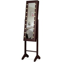 Patiojoy LED Lighting Mirrored Jewelry Cabinet Armoire Free Standing Dressing Organizer Coffee