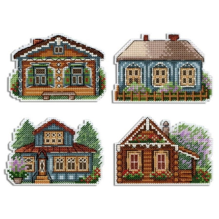 UPC: 4627167307870 | Counted Cross Stitch Kit Houses. Magnets SR-706 Needlework Houses Brown By MP Studia Canvas Cotton Easy Small