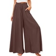thumbnail image 3 of SOMER Pants for Women Flowy Dressy Casual Elastic High Waist Wide Leg Palazzo Pants with Pocket BrownSummer, 3 of 10