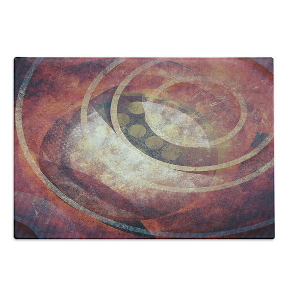 Antique Cutting Board, Grunge Circles Aged Display Old Fashioned Retro Elements, Decorative Tempered Glass Cutting and Serving Board, Large Size, Red Yellow, by Ambesonne