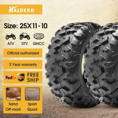 HALBERD 25x11-10 6PR ATV/UTV Tires 25x11x10 Replacement Trail Sand Off-Road TireTires Fit Polaris Set 2